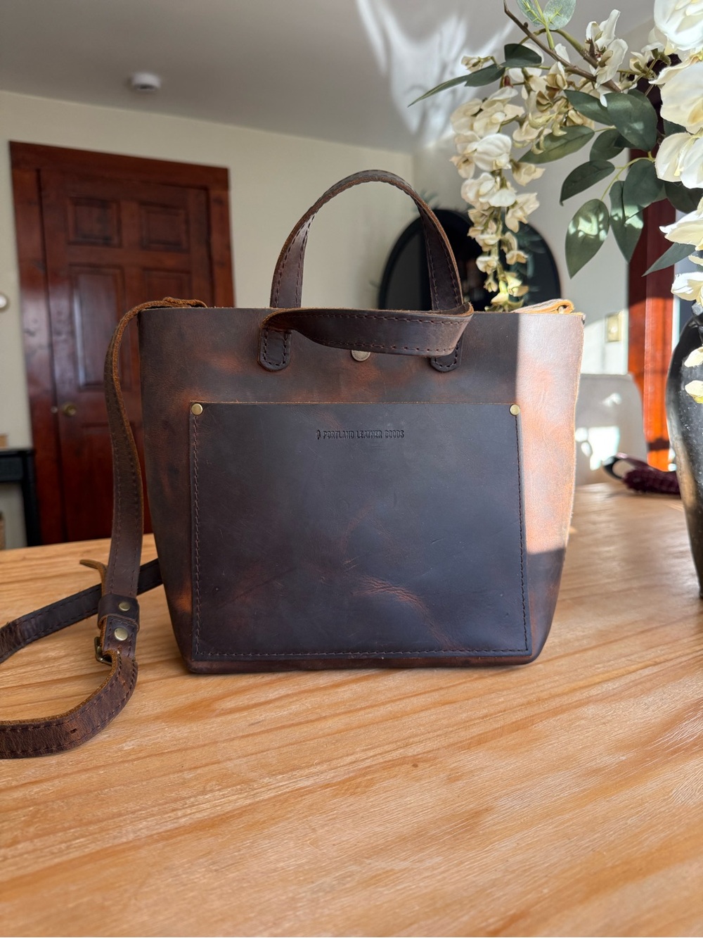 Portland Leather Mini Crossbody in Distressed Smooth Brown Leather